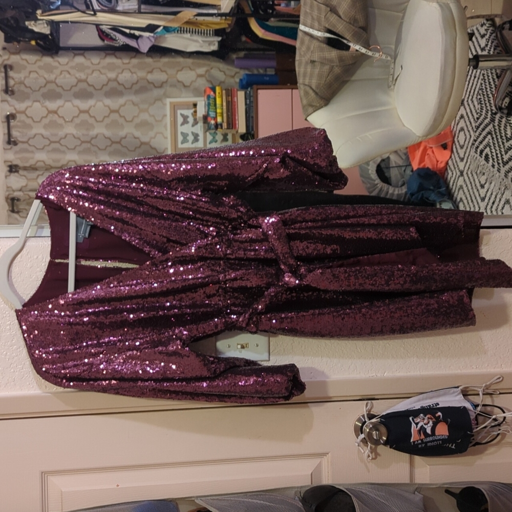 Anthropologie purple/burgundy sequined sparkly party dress